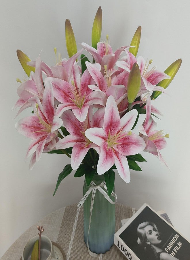 ATFL Artifical Lily Flowers 18 Heads, 5 Forks Long Stem Faux Fake Tiger Lily Flower Bouquets for Home Hotel Office Party Decor Table Centerpieces (2, Light Pink) - Image 4